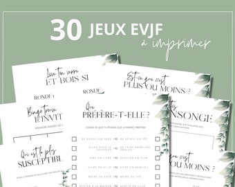 30 jeux EVJF à imprimer et à télécharger - Jeux enterrement vie de jeune fille, bachelorette en français, activités EVJF