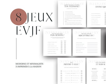 EVJF Jeux à imprimer – 8 activités thème minimaliste | Enterrement vie de jeune fille (PDF)