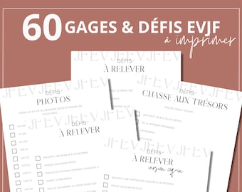 60 défis et gages EVJF à imprimer et à télécharger - Jeux enterrement vie de jeune fille, bachelorette en français, idées et activités evjf