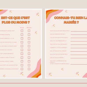 May include: A printable bridal shower game with two sections. The first section is a "This or That" game with questions about the bride. The second section is a "Get to Know the Bride" game with questions about the bride's life and preferences.