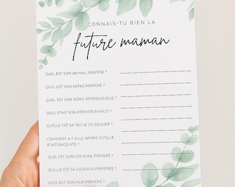 Jeu Baby Shower à imprimer - thème eucalyptus, future maman | Fête prénatale (PDF)