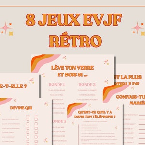 8 jeux EVJF rétro à imprimer et à télécharger - Jeux enterrement vie de jeune fille, bachelorette en français