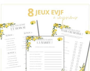 EVJF Jeux à imprimer – 8 activités thème citron | Enterrement vie de jeune fille (PDF)