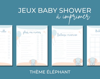 Jeux Baby Shower à imprimer – 8 activités thème éléphant | Fête prénatale (PDF)