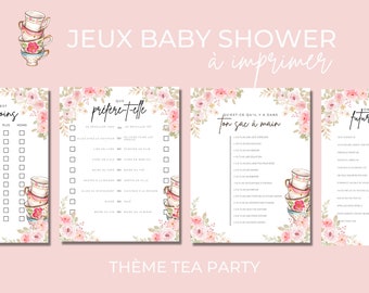 8 jeux pour baby shower thé party en français à imprimer, jeux fête prénatale, annonce grossesse, carte prédiction bébé, pronostic