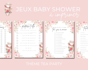 Jeux Baby Shower à imprimer – 8 activités thème tea party | Fête prénatale (PDF)