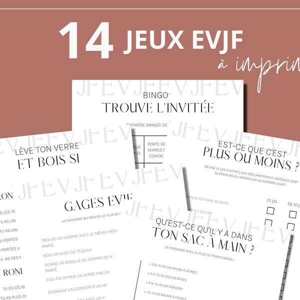 14 jeux EVJF à imprimer et à télécharger - Jeux enterrement vie de jeune fille, bachelorette en français