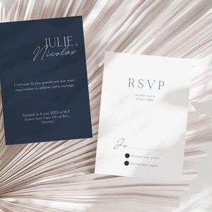 Invitation de mariage personnalisé marine - Faire-part mariage bleu marin- Moderne, minimaliste, bleu foncé - RSVP mariage - En français