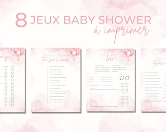 Jeux Baby Shower à imprimer – 8 activités thème rose | Fête prénatale (PDF)