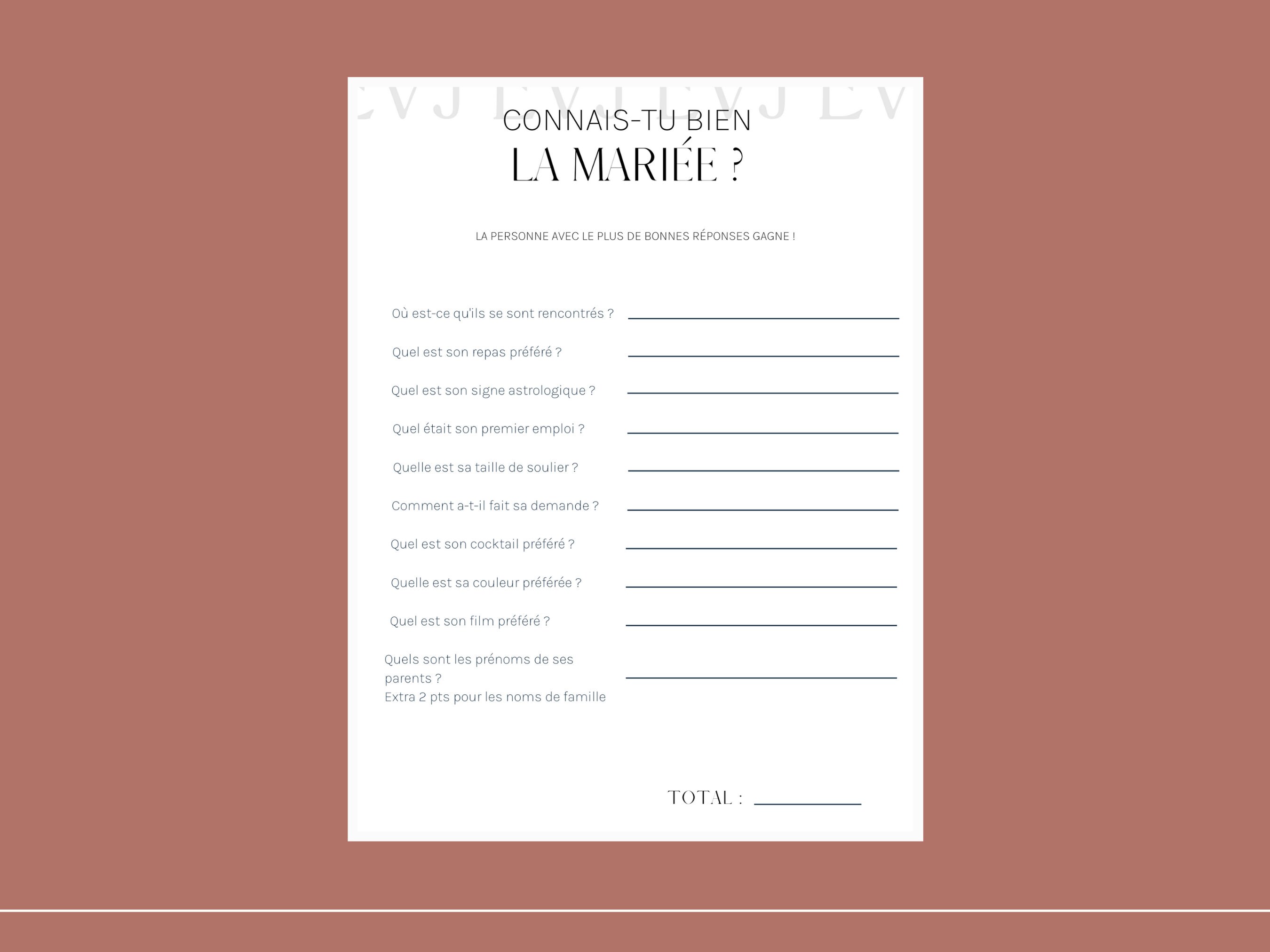 35 Questions Pour Tout Savoir Sur La Future Mariée Jeu EVJF Connais-tu Bien La Mariée, Jeu Enterrement Vie De Jeune Fille