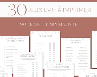 30 jeux EVJF à imprimer et à télécharger - Jeux enterrement vie de jeune fille, bachelorette en français, activités EVJF