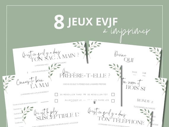 EVJF Jeux à imprimer – 8 activités thème eucalyptus | Enterrement vie de jeune fille (PDF)