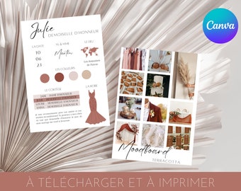 Carte d'information mariage, demoiselle d'honneur et témoin, moodboard, modèle d'information pour témoin à imprimer et à personnalisé