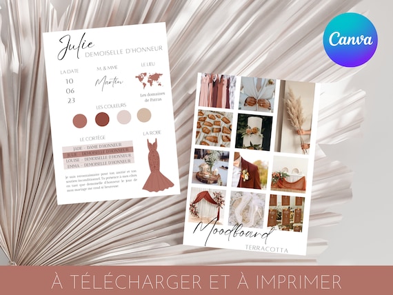 Carte d’information mariage pour témoin et demoiselle d’honneur | À imprimer et personnaliser (PDF)