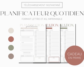 Agenda Journalier à Imprimer, 4 couleurs d’automne, Planner Français Moderne, Planner Quotidien, Non daté, Organisation quotidienne