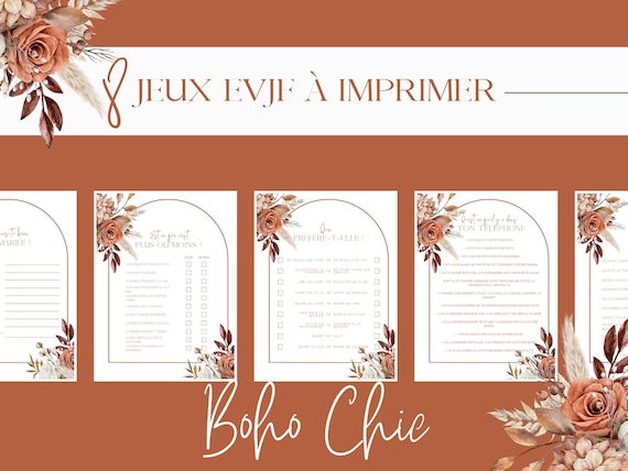 EVJF Jeux à imprimer – 8 activités thème boho chic | Enterrement vie de jeune fille (PDF)