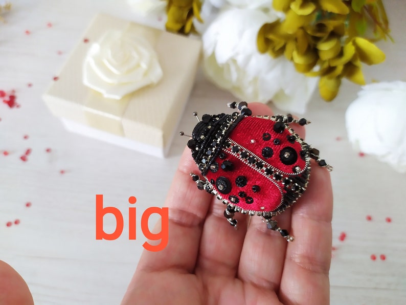 Personalized ladybug brooch pin. Beaded embroidered handmade Etsy