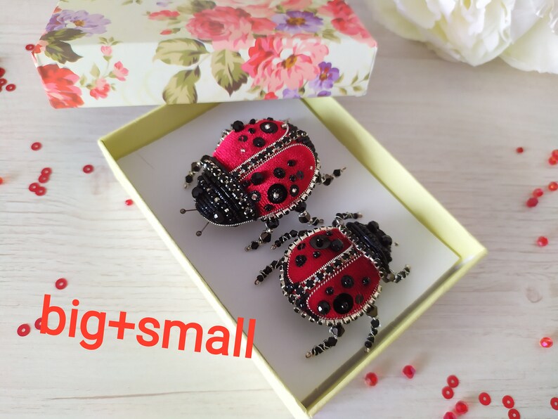 Personalized ladybug brooch pin. Beaded embroidered handmade Etsy