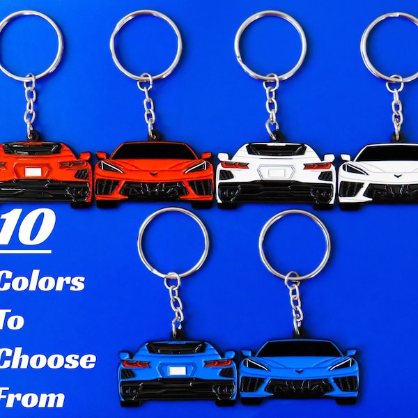 Keychain For Chevy Corvette C8 8th Generation DOUBLE-Sided Key Ring Gift For Car Enthusiast, Guys, Gearheads, Father, Mother, Dad, More!