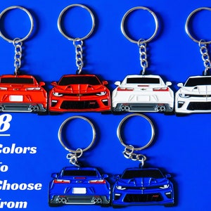 シボレーカマロSS第6世代用キーチェーン 両面2016-2018キーリング 車愛好家、車好き、車好き、お父さん、彼、彼女、父親へのギフト