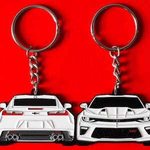 Keychain For Chevy Camaro 6th Gen WHITE DOUBLE-Sided 2016-2018 Key Ring Gifts For Car Enthusiasts, Gearheads, Car Lovers, Dad, Him, Her