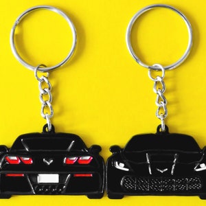 Porte-clés pour Chevrolet Corvette C7 7e génération NOIR DOUBLE face 2016-2018 Cadeaux pour passionné de voiture, réducteur, amateur de voitures, papa, lui, elle