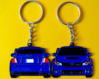 Keychain For Subaru WRX STi Blue DOUBLE-Sided JDM Keyring Gifts For Car Guys & Enthusiasts
