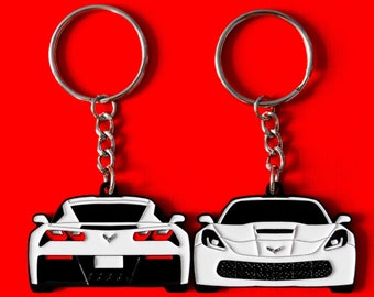 Portachiavi per Chevy Corvette C7 BIANCO DOPPIO lato 2014-2019. Regali per appassionati di auto e appassionati di motori.