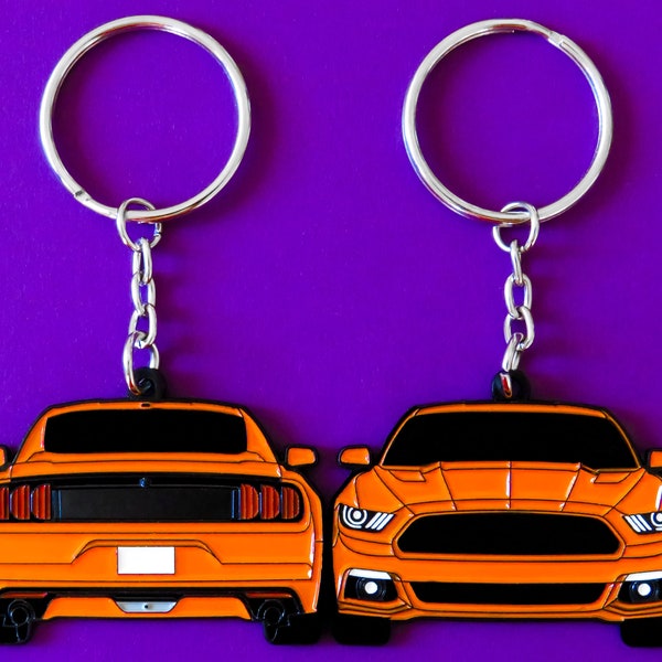 Keychain For Mustang 6th Gen ORANGE DOUBLE-Sided 2015-2017 Key Ring Gift For Enthusiast, Car Guy, Gearhead, Car Lover, Dad, Him, Her, Father