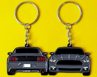 Keychain For Mustang 6th Gen GRAY DOUBLE-Sided 2015-2017 Keyring Gifts For Car Guys & Enthusiasts