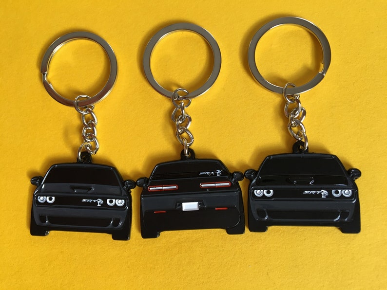 Porte-clés Dodge Challenger SRT - 2 Pièces Métal Noir - Cadeau Fan De Voiture - Accès Clés Voiture Homme/femme