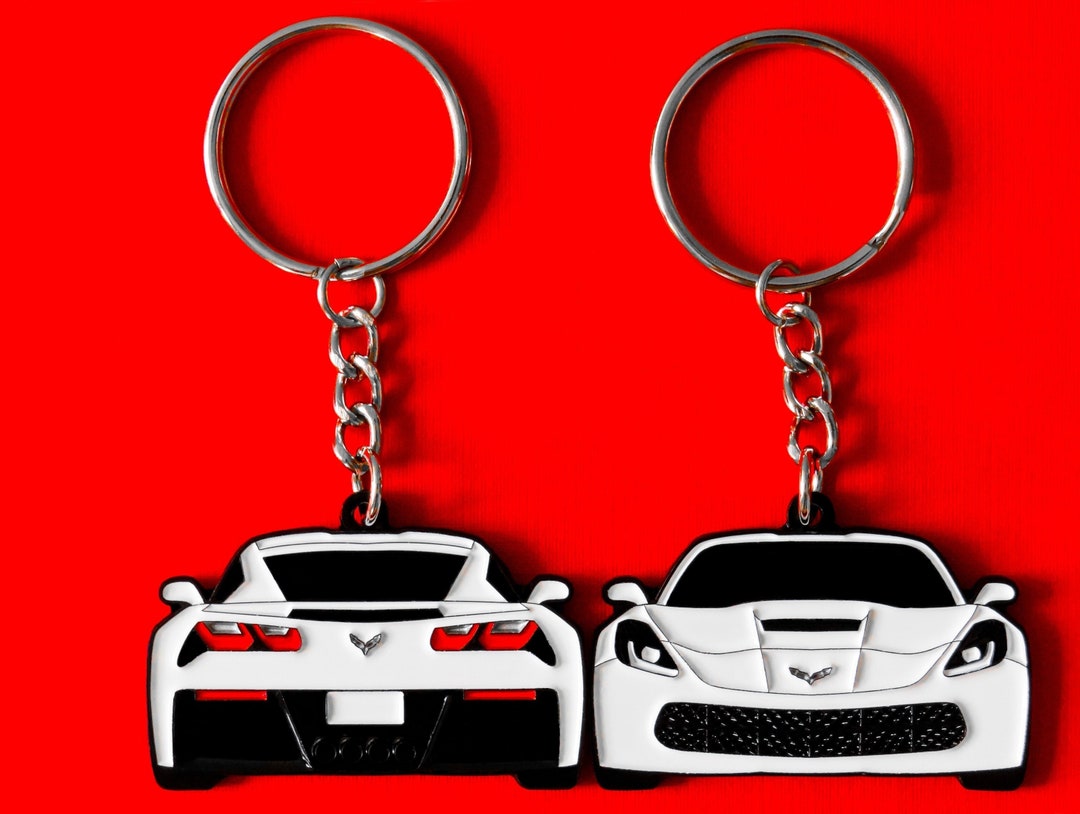 Keychain for Chevy Corvette C7 7th Gen WHITE Double-sided 2016-2018 Key ...