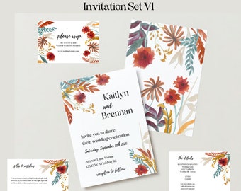 Autumn Leaves Falling | Wedding Invitation Template, Fall Wedding Invite, Colorful Autumn Floral Printable Elegant EDITABLE Download (V1)