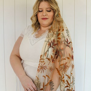 Autumn Leaves Falling (apricot) |  bridal veil, summer fall wedding, floral embroidery wedding veil, wedding inspo,  wedding trends, spring