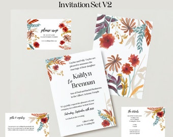 Autumn Leaves Falling | Wedding Invitation Template, Fall Wedding Invite, Colorful Autumn Floral Printable Elegant EDITABLE Download (V2)