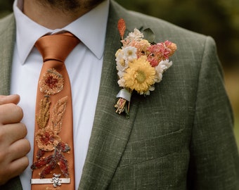 AUTUMN LEAVES FALLING: prom tie, groom tie, groomsmen tie, floral tie, embroidery tie, fall tie, wedding tie, bridal veil, bow tie