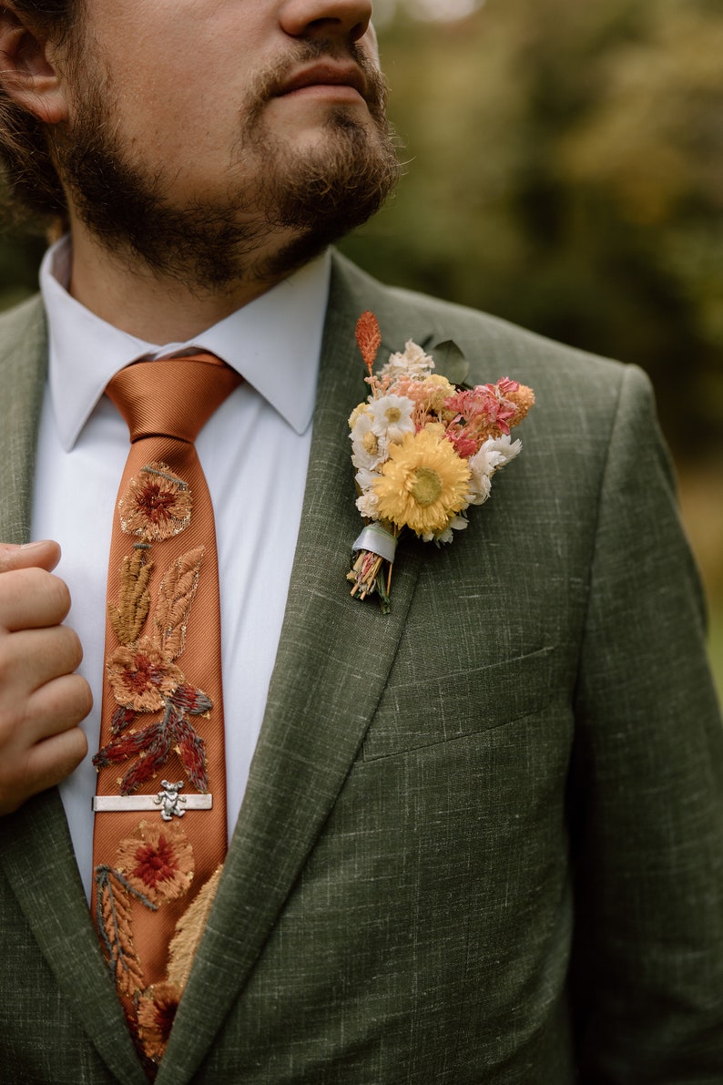 AUTUMN LEAVES FALLING: prom tie, groom tie, groomsmen tie, floral tie, embroidery tie, fall tie, wedding tie, bridal veil, bow tie image 1
