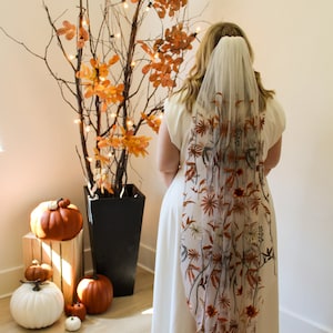 Autumn Leaves Falling (white) |  bridal veil, summer fall wedding, floral embroidery wedding veil, wedding inspo,  wedding trends, spring