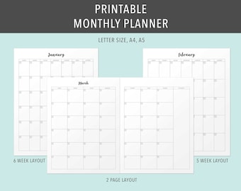 Printable Undated Monthly Calendar, Digital Planner, Calendars & Planners, Productivity Planner, DIY Planner, Printable Organizer, Agenda
