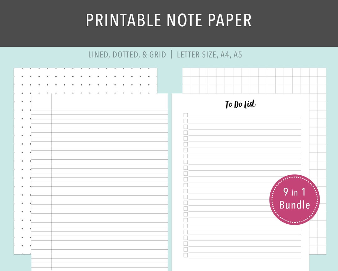 Printable Note Paper, Bullet Journal Paper, to Do List, Planner Inserts ...