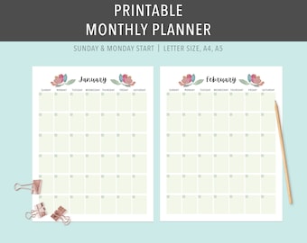 PRINTABLE Monthly  Planner Pages Undated Planner Inserts, Monthly Organizer, Productivity Planner,  Instant Download,