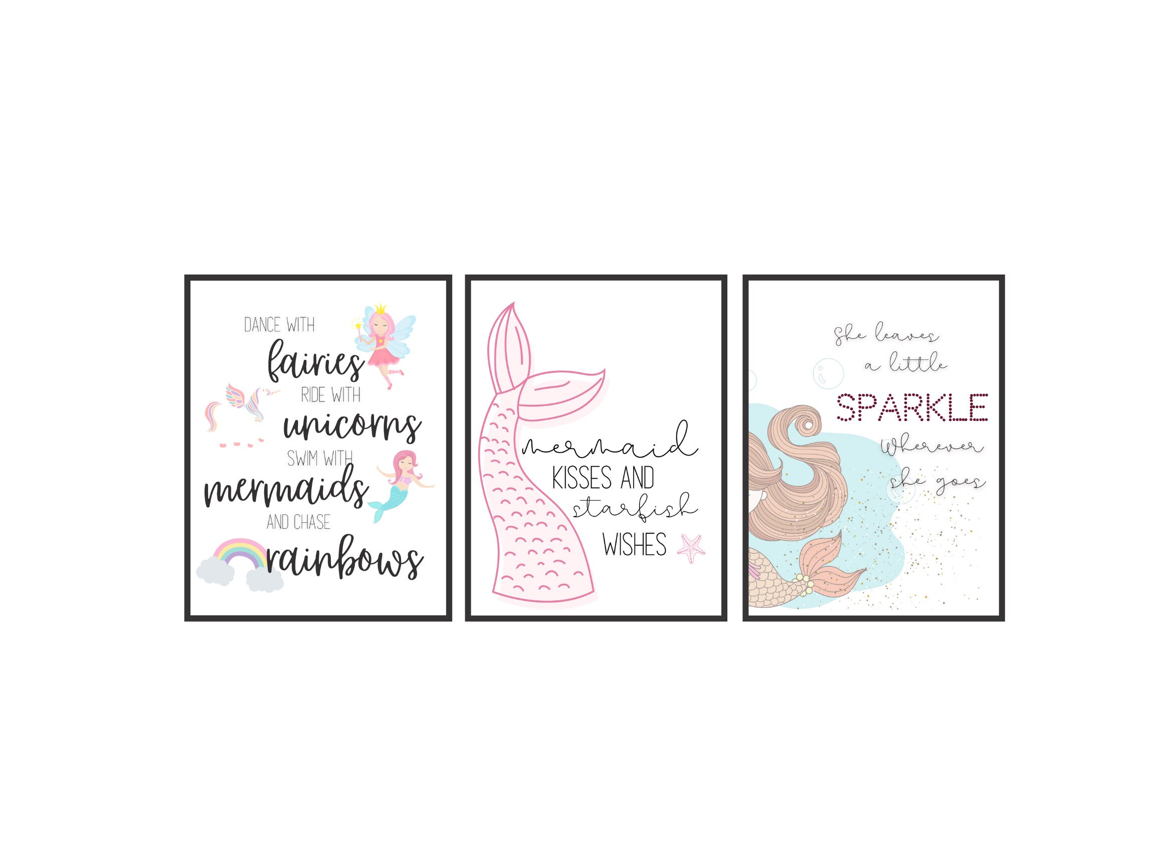 Set of 3 Mermaid Printables Wall Art WHITE BACKGROUNDS - Etsy
