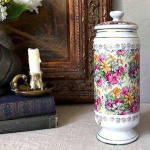 Vintage Floral Chintz Porcelain Canisters – Shabby Chic Apothecary Jars