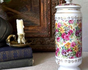 Vintage Floral Chintz Porcelain Canisters – Shabby Chic Apothecary Jars