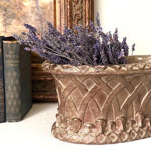 Vintage Italian Lattice Oblong Beige and Gold Acanthus Design Cachepot Planter
