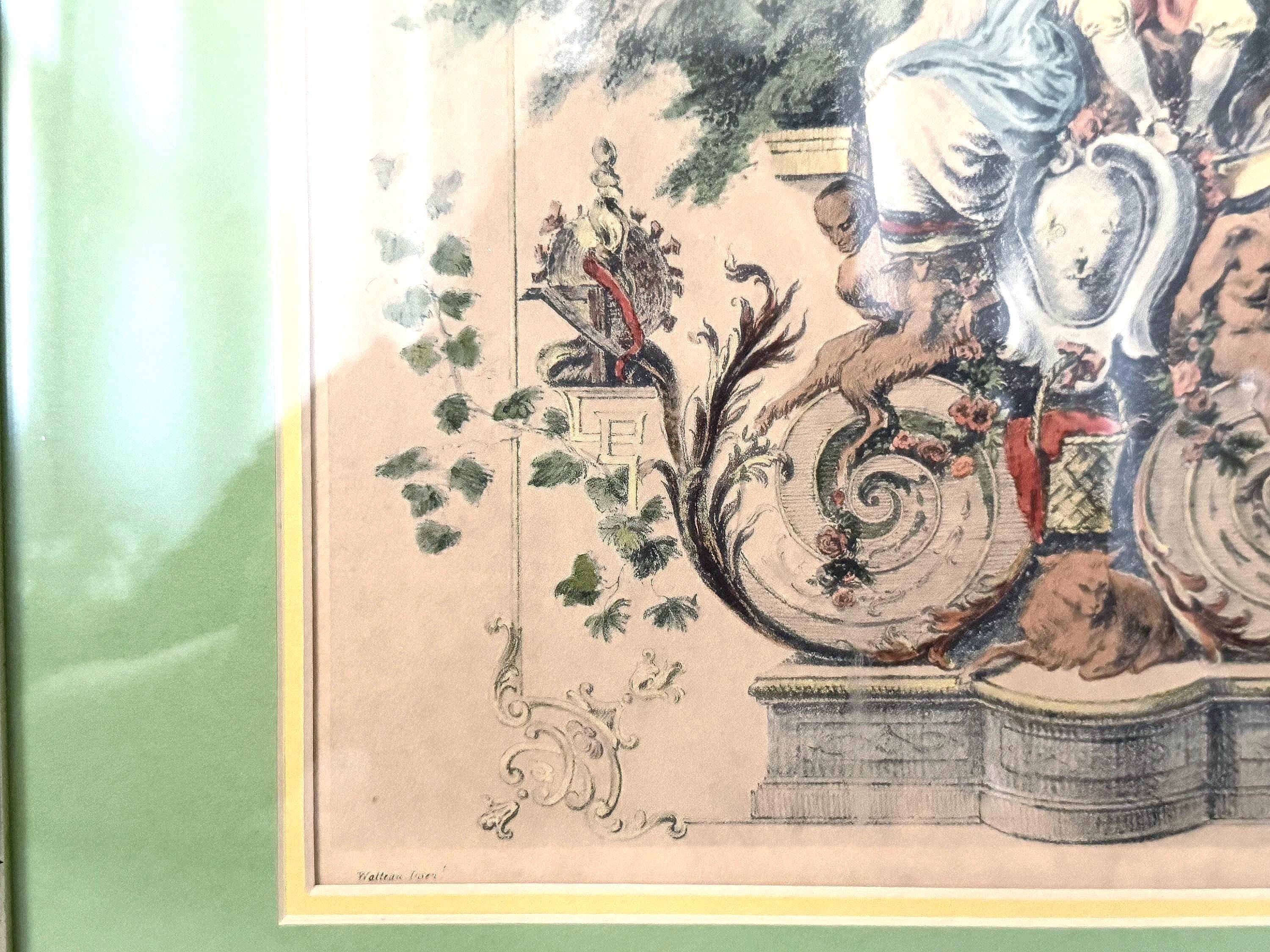 Vintage French Rococo Courting Couple Lithograph, Watteau Style, Gold ...