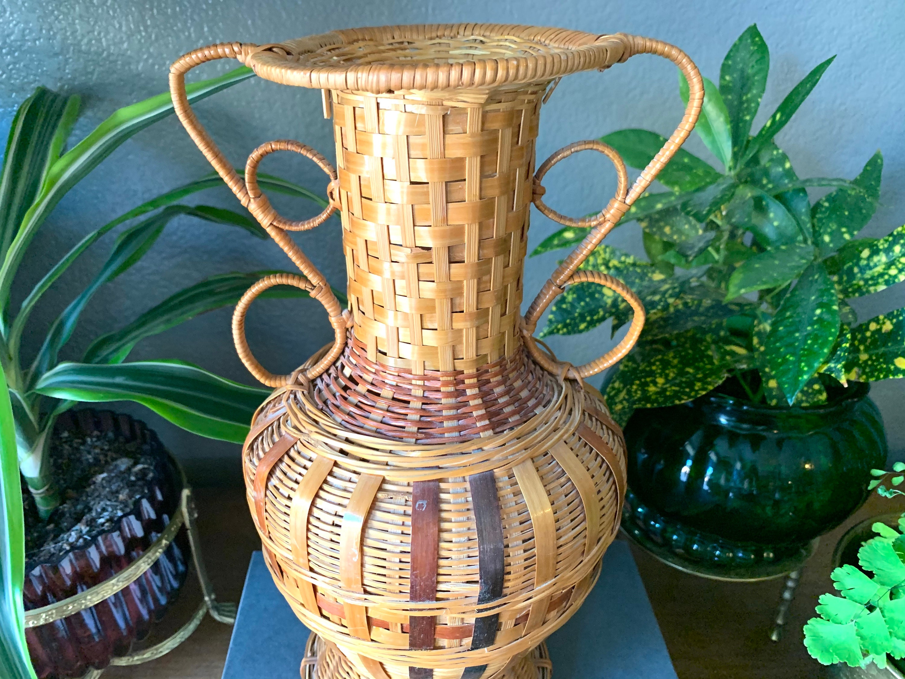 Beautiful Large Woven Wicker Vase w/ Handles Wicker Decor Etsy