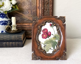 Vintage Victorian Style Floral Print in a Ornate Brown and Hold Resin Picture Frame - NO GLASS
