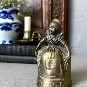 Adorable Vintage Victorian Milk Lady Brass Bell w/ Feet Chimes