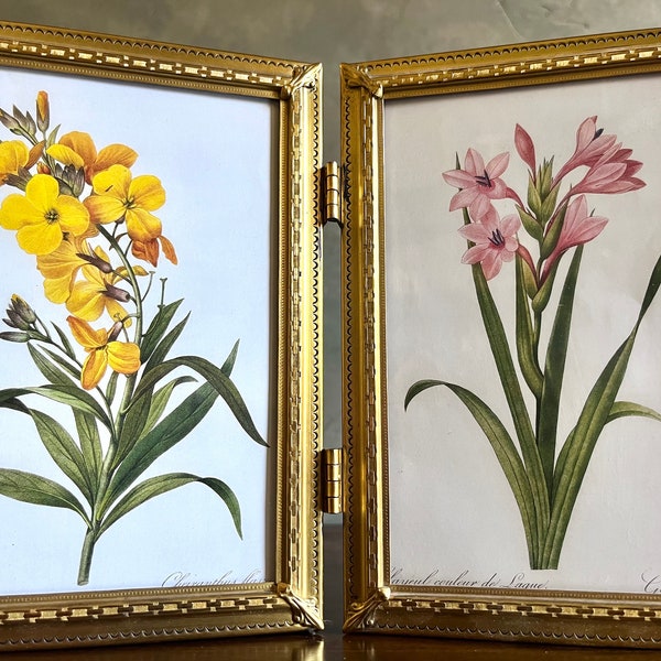 Vintage Decorative Brass Bi-fold 5x7 Picture Frame